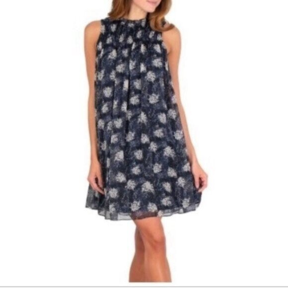 Joie Grey Mini Baltic Print Chiffon Babydoll Chiffon Dress - Picture 1 of 7